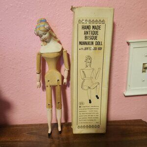 Shackman Antique Bisque Mannikin Doll with Junitee Wood Body Collectible Vintage